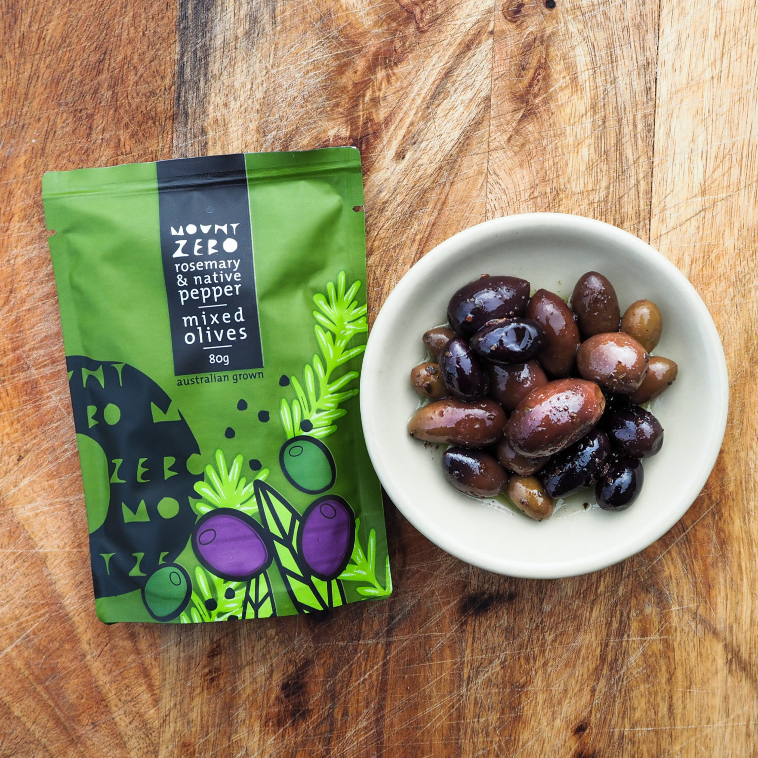 Mount Zero Mixed Olives Rosemary & Native Pepper (80 g) - The Grocer